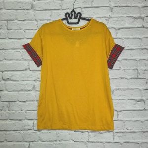 Huntington Ridge Vintage yellow gold top plaid sleeves Size Medium